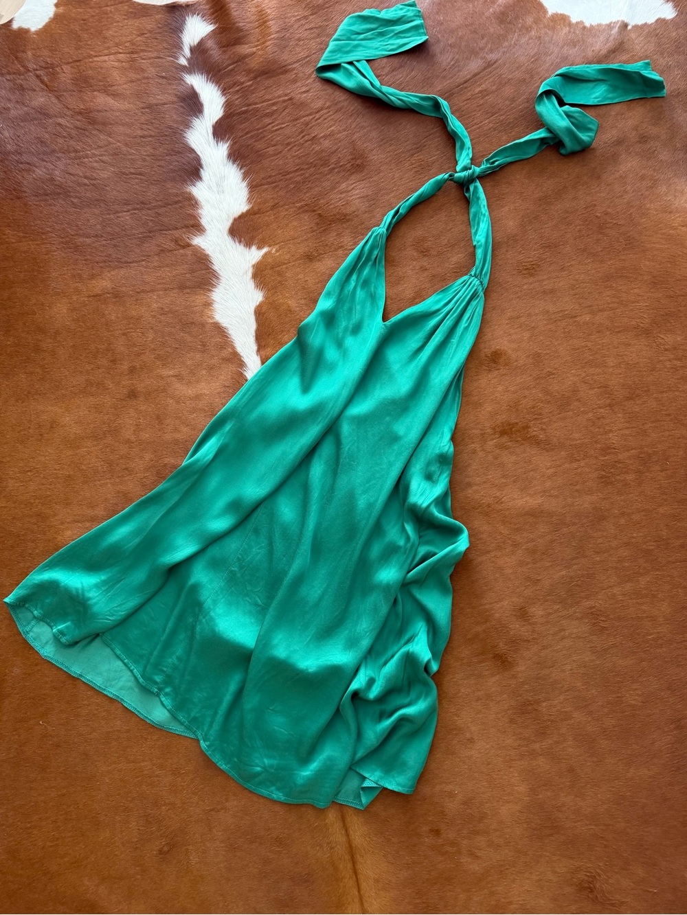 Italian silk green halter mini dress size S